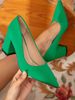 Women's Bright Green Pointed Toe Block Heel Pumps, Elegant Office & Party Dress Shoes_vogvips.com
