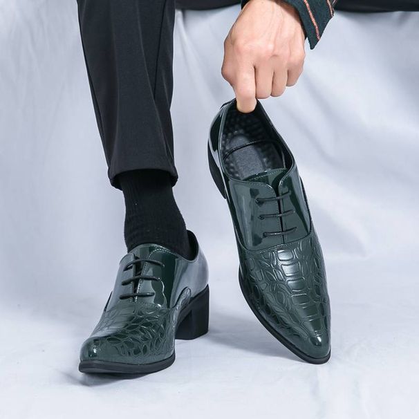 New Fashion Men's High Heel Pointed Toe Golden Business Leather Shoes Lace-up Nightclub Fashion Show Trend European And American Men's Shoes_vogvips.com