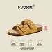 Women's Casual Sandals Full Cowhide Sole Thick Heel Outdoor Wear Retro Double Buckle Half Length Slip-On Shoes_vogvips.com