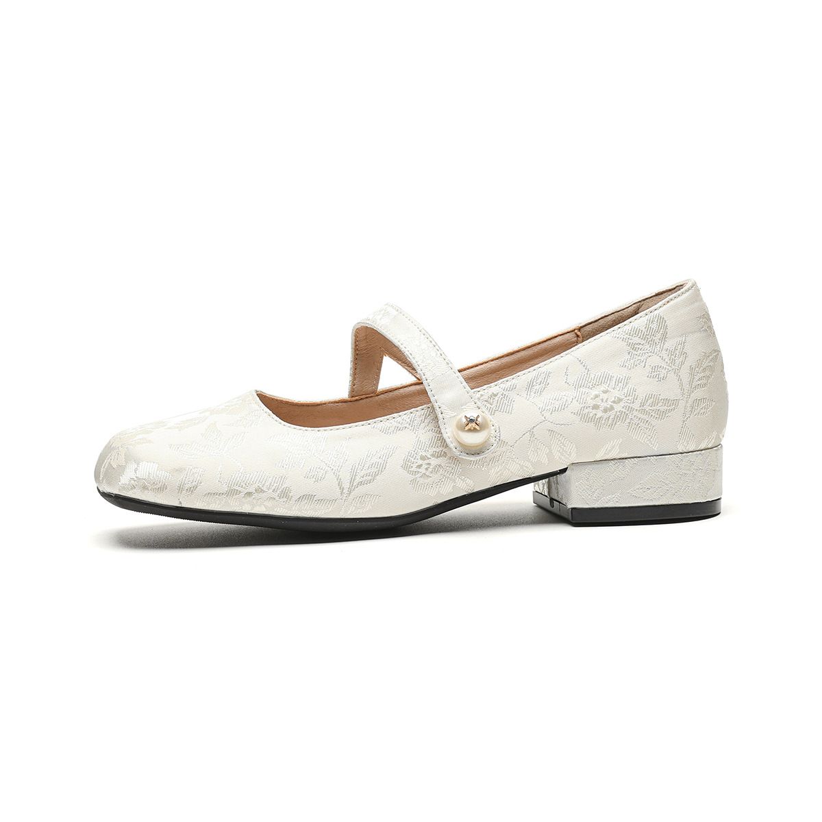 Tuberose Jade~ Guofeng New Chinese Pearl One-word With Square Head Jacquard Mary Jane Single Shoes_vogvips.com