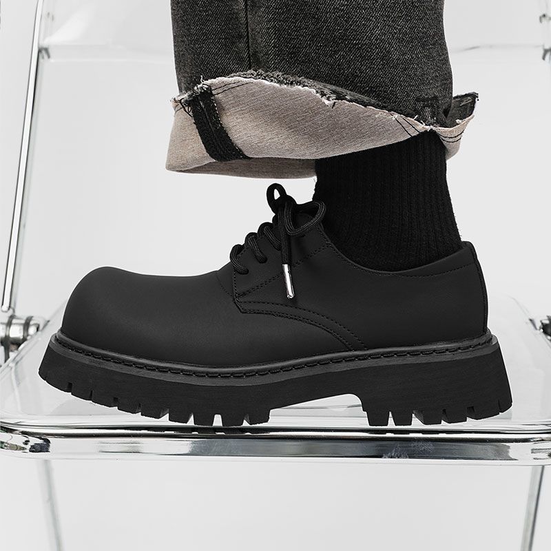 ShoeVault Paris Derby Men Women, Thick-Soled Height-Increasing Derby, Niche Charcoal Black Big-Toe Shoes, Leather Shoes For_vogvips.com