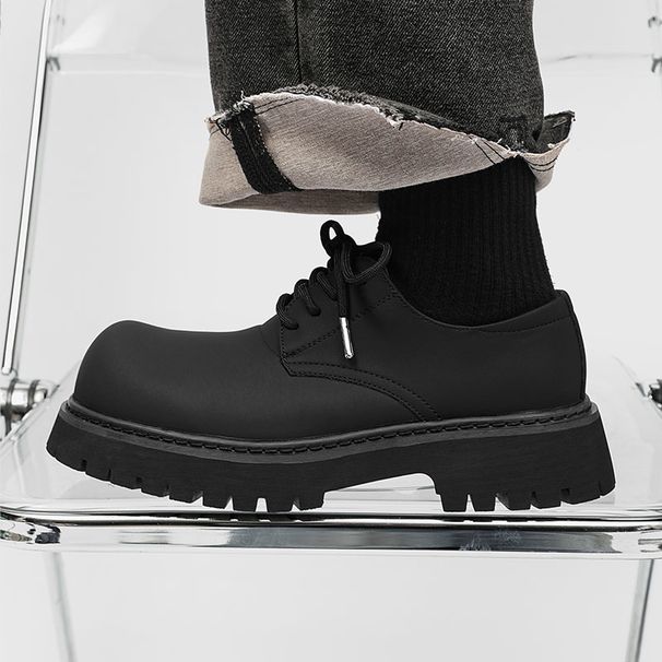 ShoeVault Paris Derby Men Women, Thick-Soled Height-Increasing Derby, Niche Charcoal Black Big-Toe Shoes, Leather Shoes For_vogvips.com