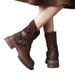 ShoeVault Martin For Women 2024 New Autumn Winter Chunky British Style Motorcycle Mid Heel Belt Buckle Short Women's Boots_vogvips.com