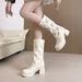 Women's Shoes Two Way Reversible Mid Calf High Heeled Combat Boots, Detachable Chunky Heel, Platform Sole, Slouch Boots, Western Cowboy Boots._vogvips.com