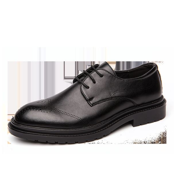 Euro Step Men's Leather British Style Pointed Toe Trendy Business Casual Lace-up Wear-resistant Fashion Brogue Shoes_vogvips.com