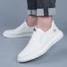 Men's Autumn Breathable Casual Trendy Versatile Low-top White Shoes, Genuine Leather Slip-on Sneakers_vogvips.com