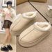 European And American Snow Boots Women's Winter New Fashion One-piece Closed-toe Slippers Platform Thick-soled Warm_vogvips.com