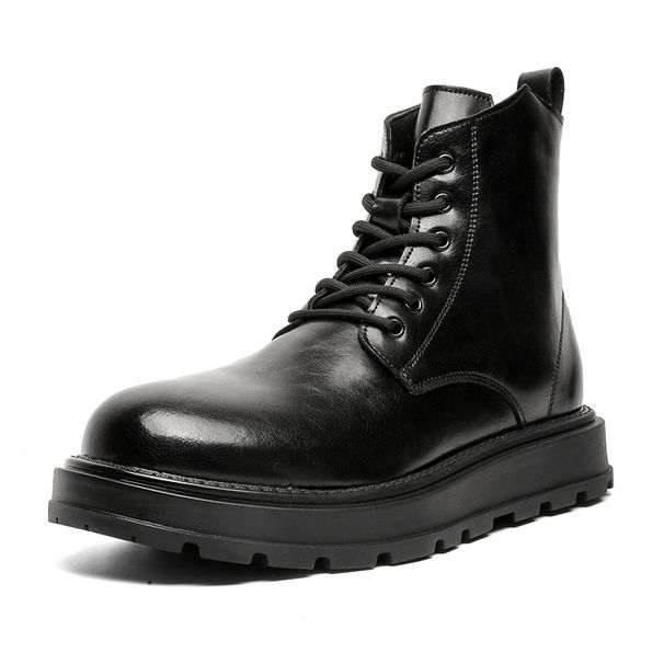 Retro Martin Boots Lace-up Locomotive Tooling Boots Thick-soled High-top Leather Shoes Black Short Boots_vogvips.com