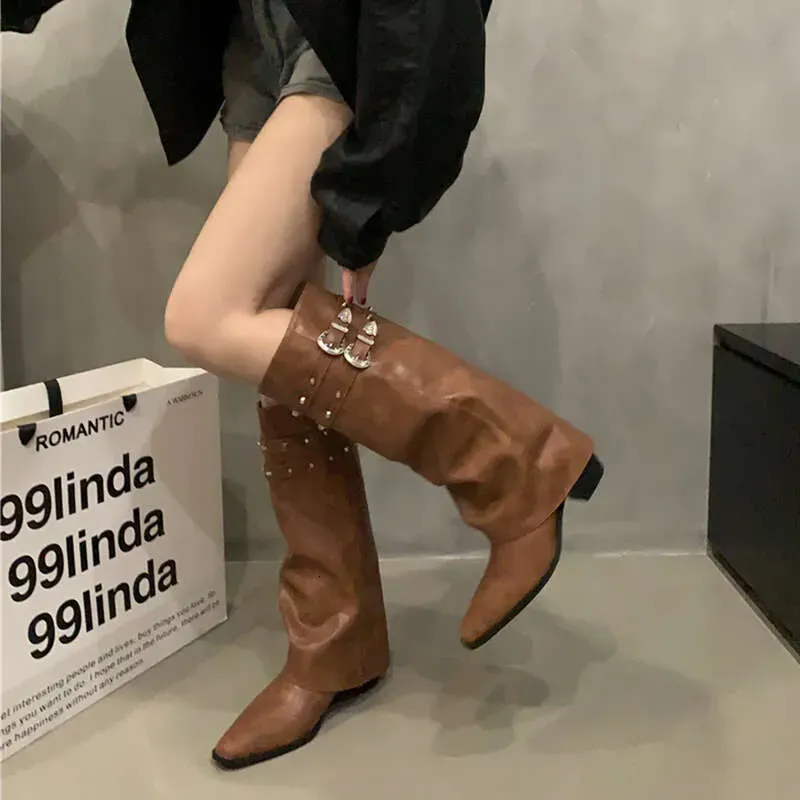 2024 Autumn And Winter Designer Boot New Leather Pointed Retro Western Cowboy Knight Long Pants Explosive Street High_vogvips.com