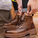 European Warm Series Men's Martin 2025 Autumn Winter New Plush Work Boots British Style High Top Trendy Genuine Leather Cotton Shoes_vogvips.com