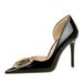 638-K33 Style High Heels With Thin Heels, Shallow Mouth, Pointed Toe, Patent Leather, Side Hollow Metal Circular_vogvips.com