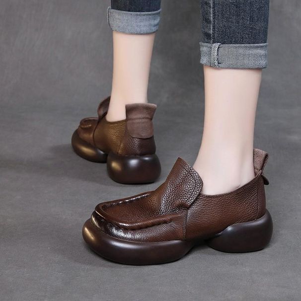 2025 Autumn New Handmade Soft Leather For Women, Thick Bottom Versatile Set, Round Head Casual Women's Single Shoes_vogvips.com
