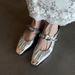Silver Color Height Increasing Closed-Toe Shoes For Women With Square Toe, Sequins, Flower, One-Strap, And Ruched Design_vogvips.com