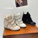 Women's High Top Flat Casual Shoes Color Block Round Toe Hidden Height Increase Velcro Sneakers Versatile_vogvips.com