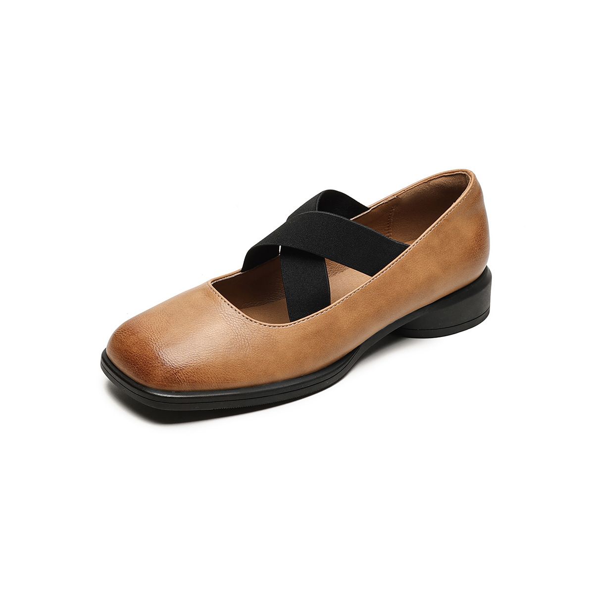 Cross Strap Mary Jane Shoes Women's Retro Shallow Mouth Single Shoes Women's Thick Heel French Ballet Shoes_vogvips.com