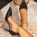 Black Women's Shoes Stiletto With Metal Chain Fashion Pointed High Heel Sandals_vogvips.com