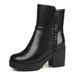 Soft Leather Short For Women, Sheepskin Thick Sole Chunky Heel Waterproof Platform Full Wool Lined Women's Cotton Shoes_vogvips.com