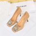 7792-3K82 Korean Version Banquet Women's Ultra-high Heels, Shallow Cut Patent Leather Square Toe Metal Rhinestone Buckle_vogvips.com