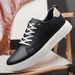 Men's Round Head Board Shoes Cowhide Surface Breathable Small Hole Casual Little White Shoes Low-top Sports Men's Shoes_vogvips.com