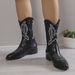 New Plus Size Women's Winter New Western One Foot Flat Snow Embroidered Calf Boots, Cross_vogvips.com