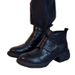 Vintage British Style Round Toe Martin With Velcro, Sports Tire Sole, Chunky Heel, 5cm Height Increase, Short Boots For_vogvips.com