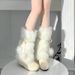 Niche Design Furry For Women 2023 Autumn Winter New Round Toe Cute Lace-up Fluffy Mid-calf Snow Boots_vogvips.com