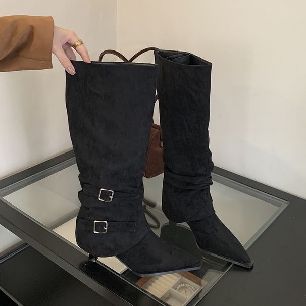 Suede Pointed Toe Ruched Slouch For Women 2025 Autumn Winter New Detachable Two-Way Wear Stiletto Long High Heel Short_vogvips.com