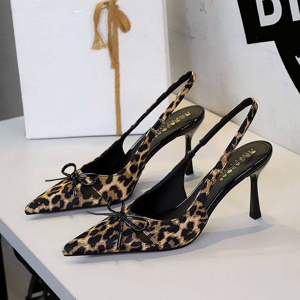 Women's Shoes High Heels, Feminine Leopard Print, Versatile, Open Back With Bow, Pointed Toe, Stiletto Heels._vogvips.com