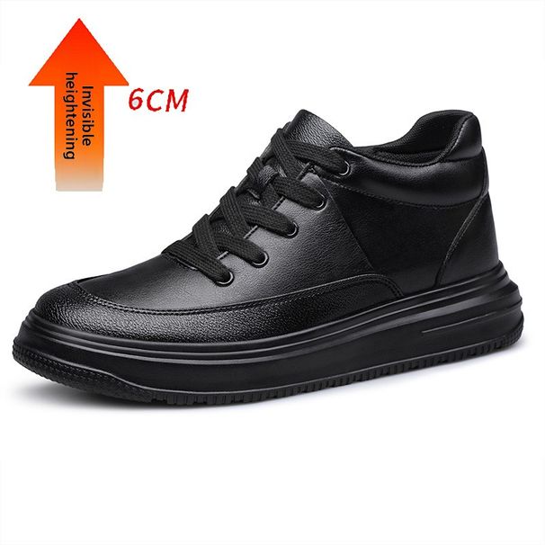 Round Head Thick-soled Men's Board Shoes, Shallow Mouth Cowhide Men's Inner Height-increasing Board Shoes Men's Shoes Medium Help Casual Men's Shoes_vogvips.com