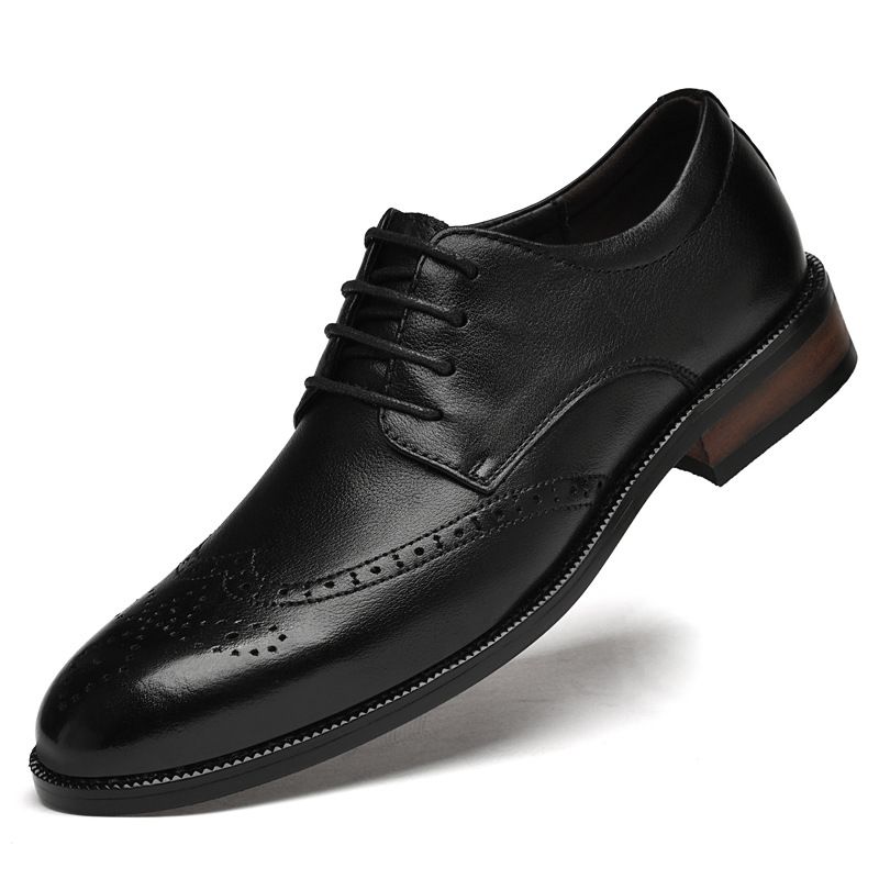 Men's Leather Shoes Low-top Polished Wind-carved Rubber Dress Old Leather Shoes_vogvips.com