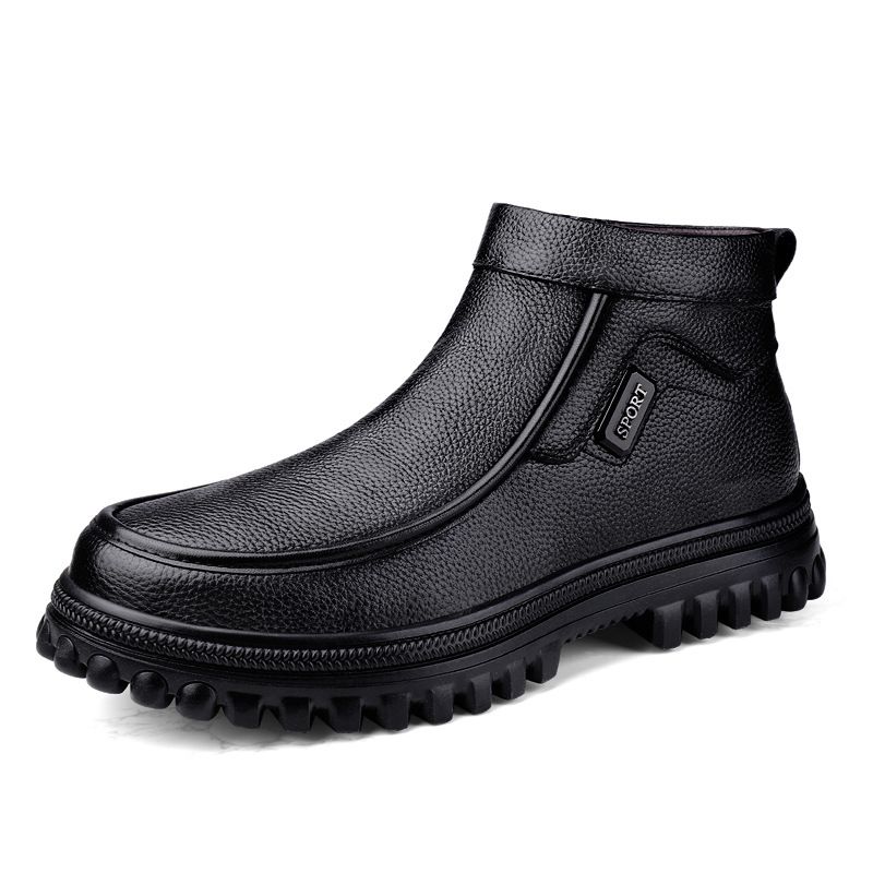 Men's Retro High-top Shoes, Velvet Warm Thick-soled Casual Leather Boots, Tooling Shoes_vogvips.com