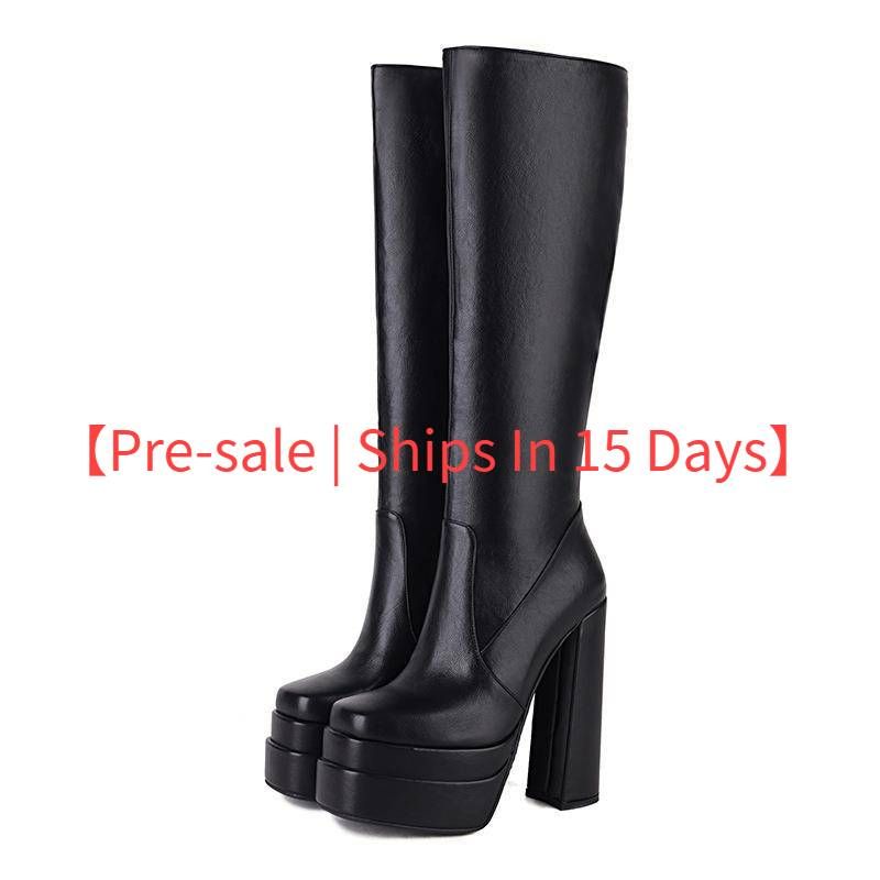 【Pre-sale | Ships In 15 Days】Elegant High Heel Side Zipper Knee High Boots For Women - Pointed Toe, PU Leather, Platform_vogvips.com