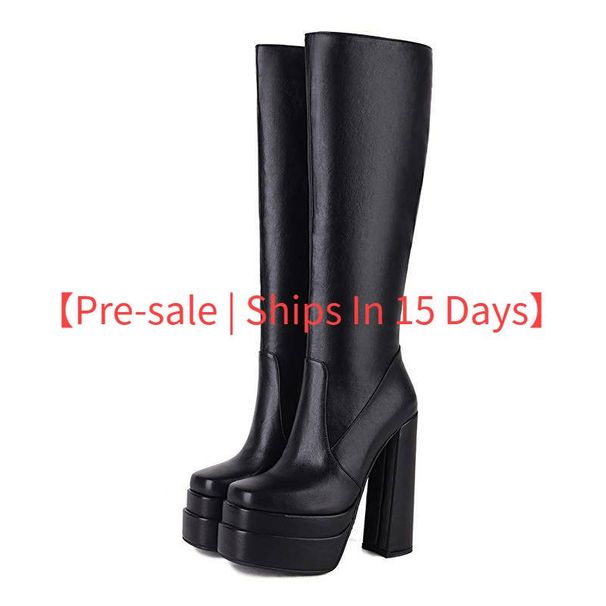 【Pre-sale | Ships In 15 Days】Elegant High Heel Side Zipper Knee High Boots For Women - Pointed Toe, PU Leather, Platform_vogvips.com