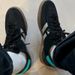 Black Suede White Stripe Retro Low Top Sneakers With Cyan Heel Detail_vogvips.com