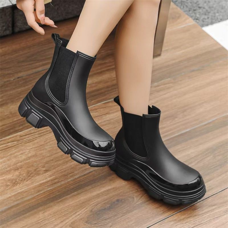 Fashionable Women's Boots, Korean-style Martin Waterproof Rubber Short-tube Thick-soled Water Shoes, Mid-tube Non-slip_vogvips.com