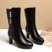 High Heel For Women Winter New Style Middle-aged Ladies Cotton Fashion Fleece-lined Mid Soft Leather Mom Shoes Mid-calf_vogvips.com