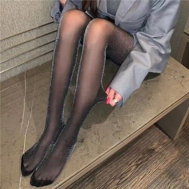 Silk Stockings Bright Silk Thin Stockings Princess Style Women's Shiny Legs Sexy Invisible Black Silk Flesh Colored Pantyhose_vogvips.com