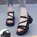 One-word Buckle Sandals Female Versatile Thick-soled Heightening Fashion Fairy Style With Skirt Muffin Shoes_vogvips.com
