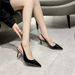 Women's Pointed Toe Low Cut Backless Sandals Patent Leather Nude High Heels Plus Size 43 New Style_vogvips.com