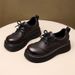 British Round Head Leather Shoes Platform-soled Heightened Lace-up Loafers Small Single Shoes_vogvips.com