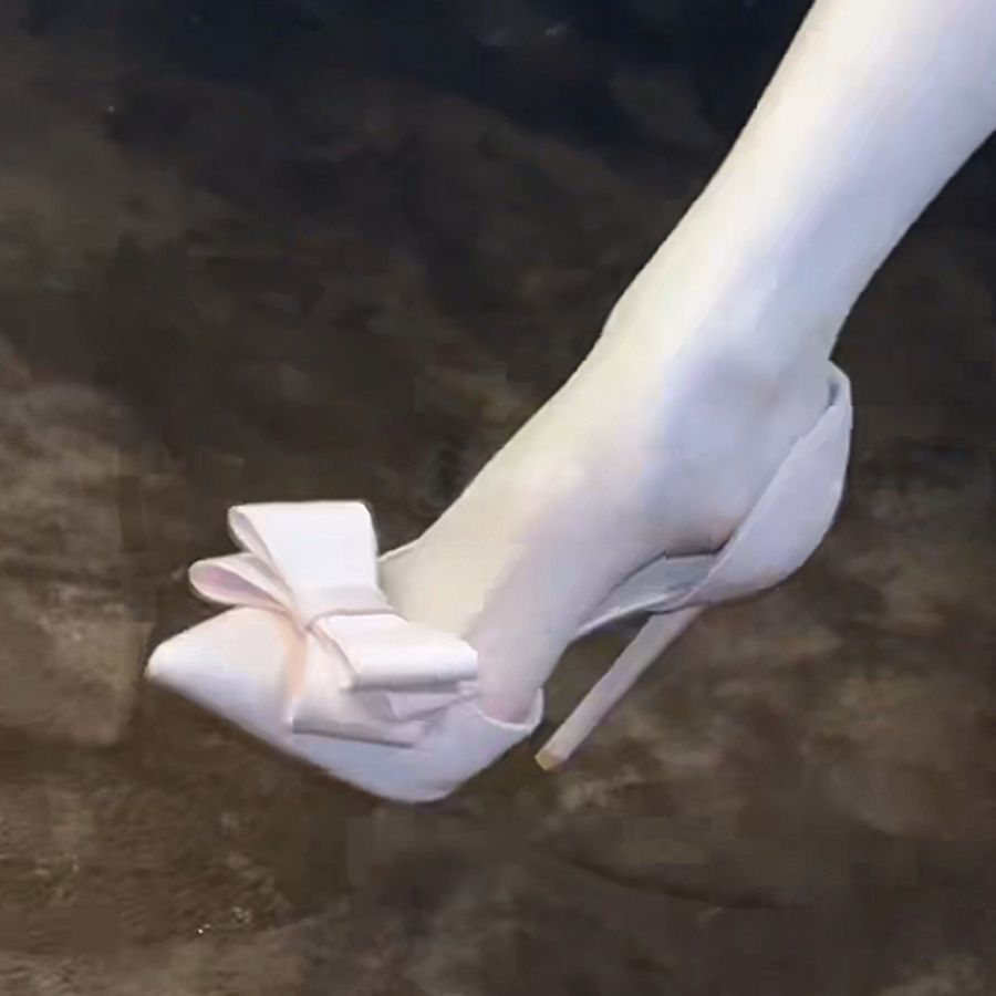 Fashionable, Delicate And Sweet Bow High Heels With Thin Heels, Shallow Mouth And Pointed Toe, Versatile Side Hollow High-heeled Single Shoes_vogvips.com