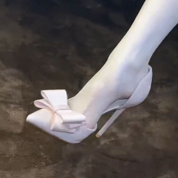 Fashionable, Delicate And Sweet Bow High Heels With Thin Heels, Shallow Mouth And Pointed Toe, Versatile Side Hollow High-heeled Single Shoes_vogvips.com