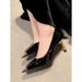 Women's Chic Pointed-Toe Stiletto Heels – Glossy PU High Heel Pumps With Sleek Metal Detail For Elegant Style High Heels For Women_vogvips.com