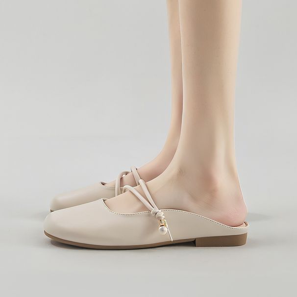 French Style Closed-Toe Half Slippers For Women, Outdoor Wear, 2025 Summer New Flat Sandals, Slip-On Mules_vogvips.com