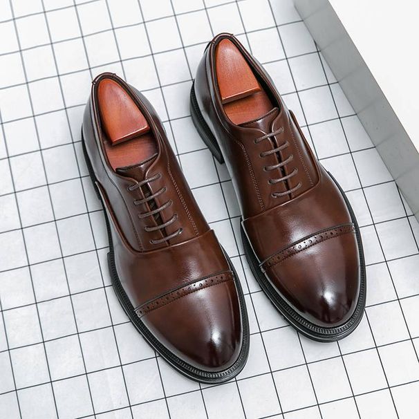Men's Fashion Brown Derby Shoes Genuine Leather British Black Business Suit Men's Shoes Lace-up Oxford Shoes Banquet Dress Wedding Shoes Plus Size 46_vogvips.com