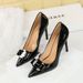 Evening Glam Heels – Patent Leather Stiletto With Metallic Bow (Red Carpet & Ultra High)_vogvips.com