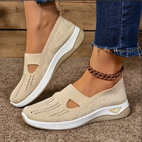 Women's Shoes Solid Color Breathable Sneakers, Casual Sneaker Women's Summer Sneakers, Low-top Knitted Casual Mom Shoes_vogvips.com