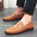 Euro Step Men's Casual Leather 2025 Spring Summer Breathable Fashion Single Youth Round Toe Loafers Slip-On Lazy Shoes_vogvips.com