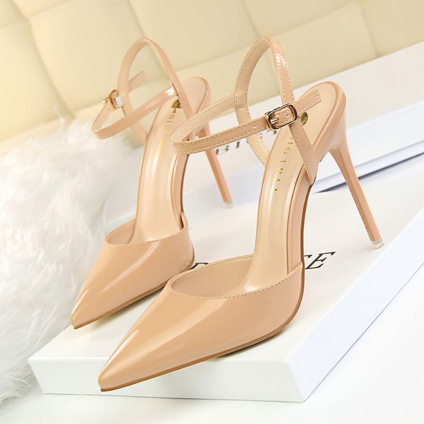 style Minimalist Slim Super High Heels Shallow Mouthed Pointed Patent Leather Sexy Nightclub Slimming One Line_vogvips.com