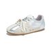 Women S Low Cut Lace Up Casual Shoes Gray White Splicing Metal Rivet Decoration Flat Bottom Lightweight And Not Tiring_vogvips.com